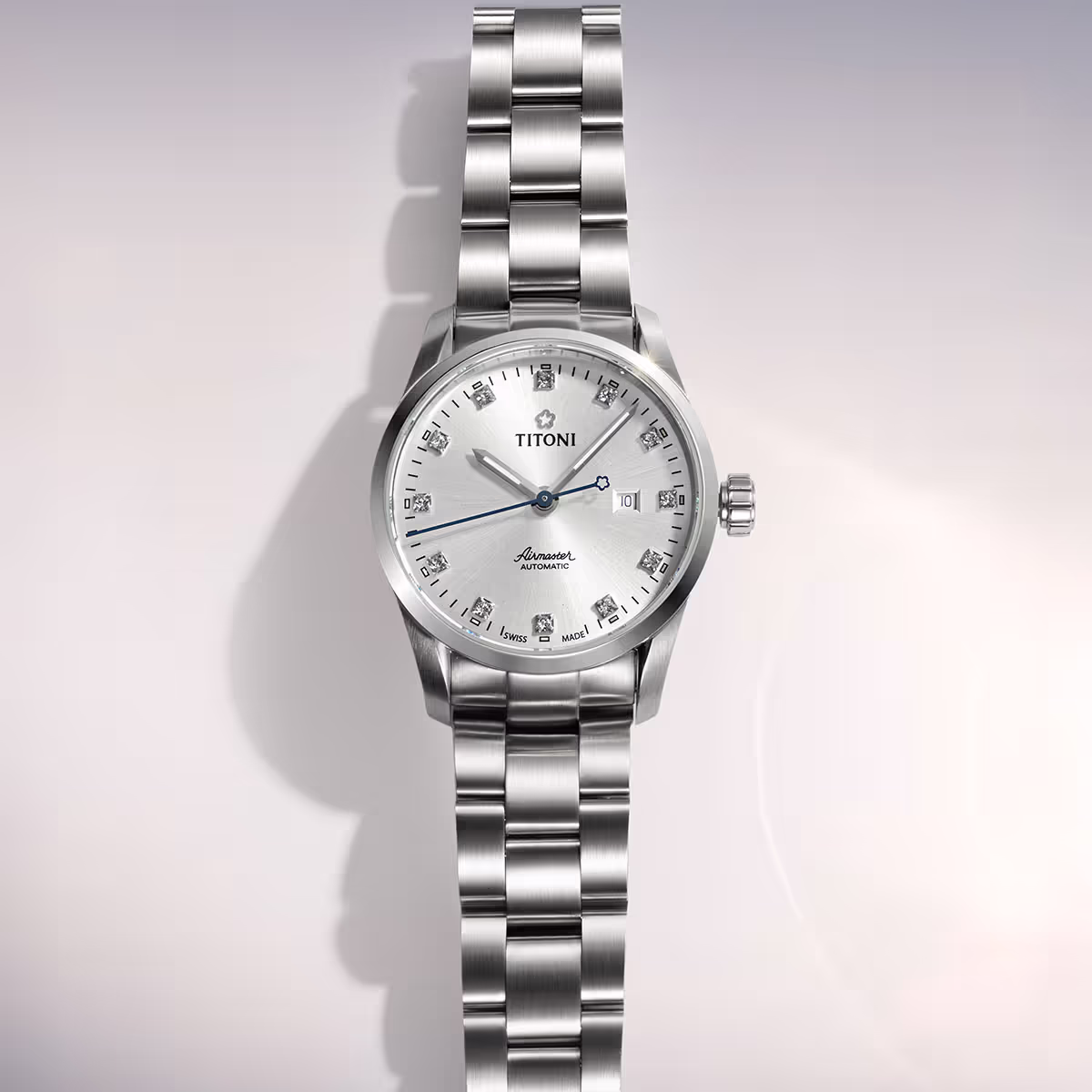 Đồng hồ Titoni Airmaster 23743 S-581 – Nữ – Kính Sapphire – Automatic – Swiss Made, Kim Xanh, Đính Đá Pha Lê