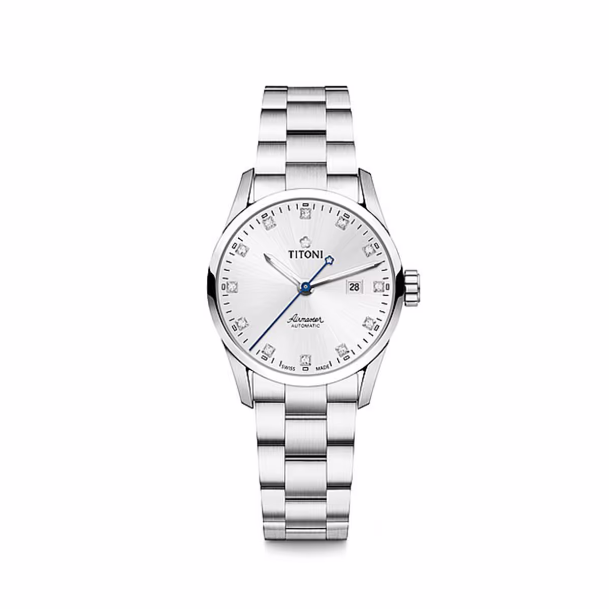 Đồng hồ Titoni Airmaster 23743 S-581 – Nữ – Kính Sapphire – Automatic – Swiss Made, Kim Xanh, Đính Đá Pha Lê