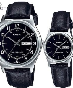 Đồng Hồ Cặp Đôi Casio Dây Da - Mặt Số Màu Đen