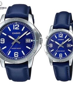Đồng Hồ Casio Cặp Đôi Dây Da Màu Xanh - Chống Nước